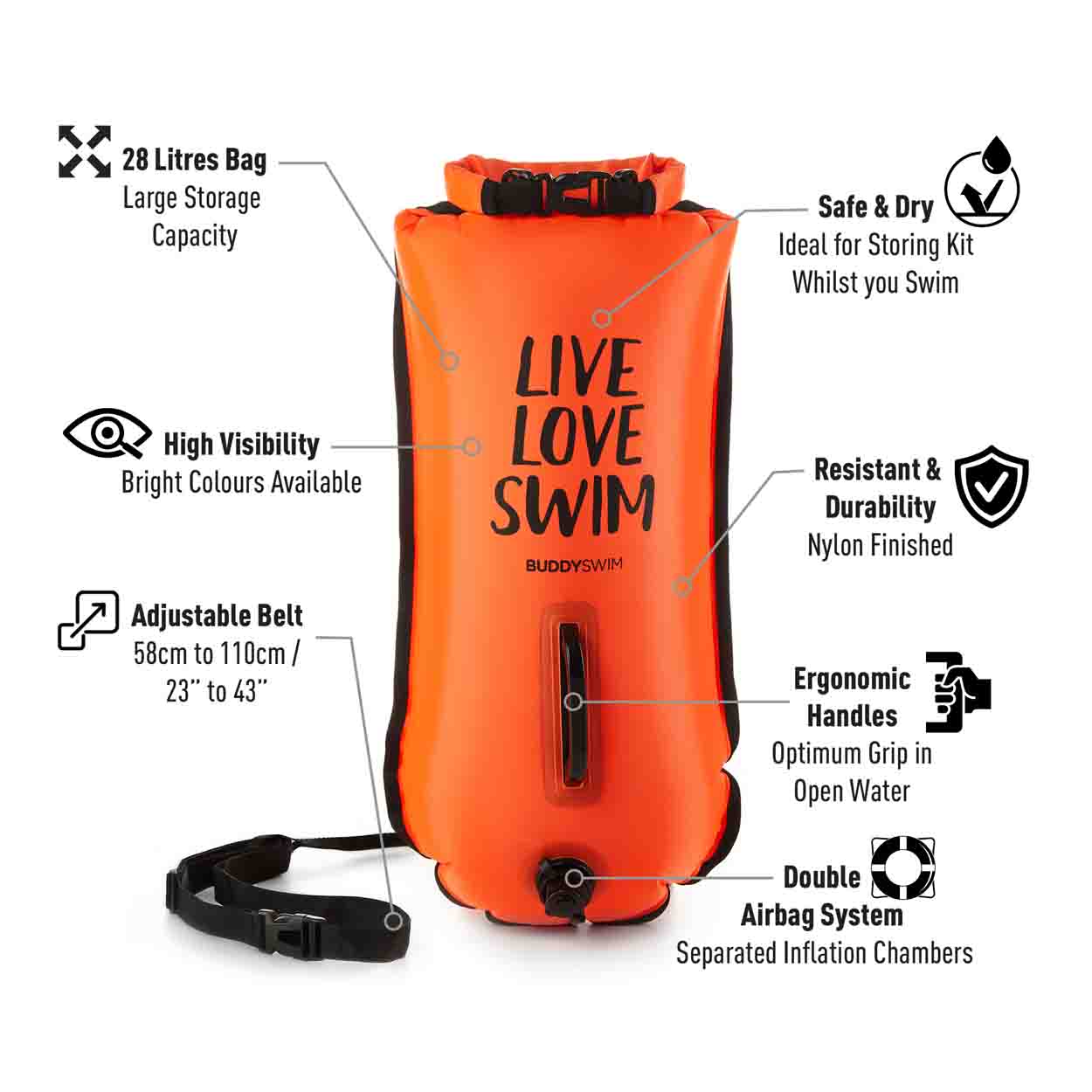 Buddyswim Schwimmboje mit DryBag 28l