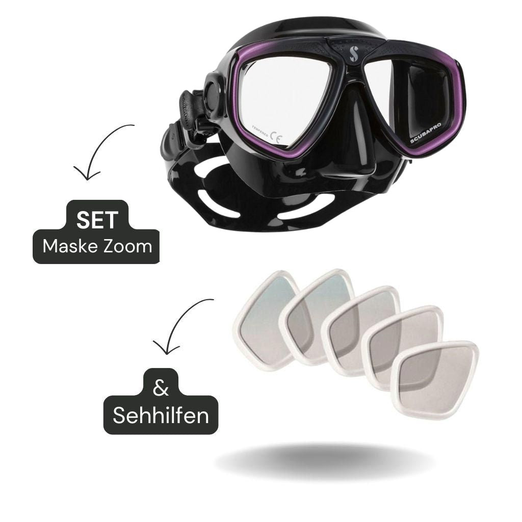Scubapro Zoom Evo Tauchermaske schwarz-lila mit Sehhilfe POSITIV - fertig montiert