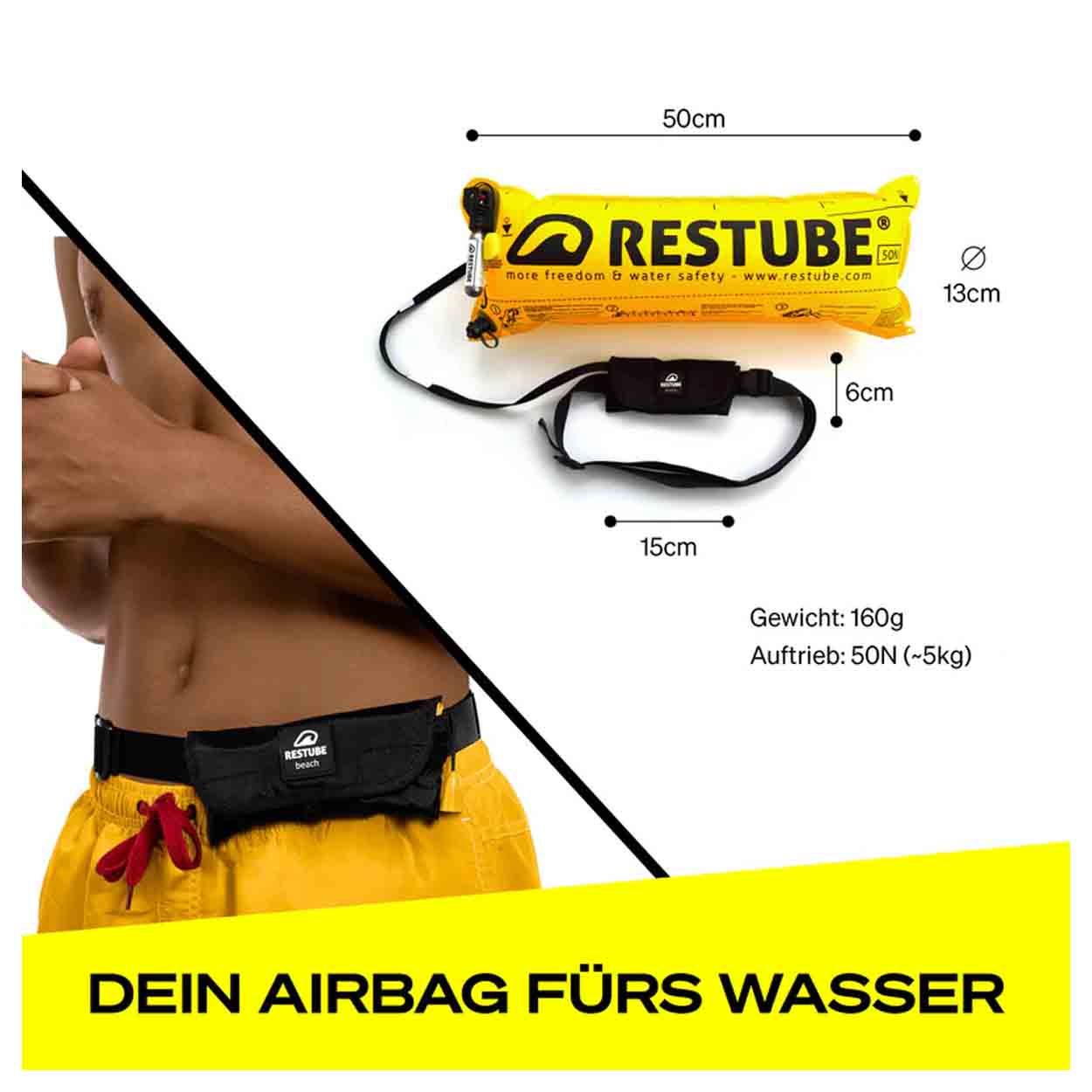 Restube ONE Schwimmboje, inkl. CO² Patrone, selbstaufblasend