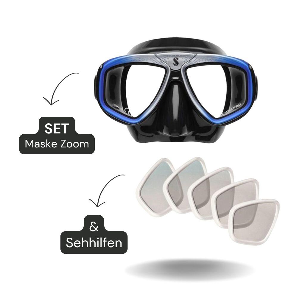 Scubapro Zoom Evo Tauchermaske blau-schwarz mit Sehhilfe NEGATIV - fertig montiert